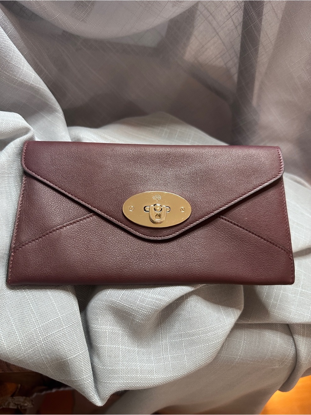 Mulberry Leather Envelope Wallet in Oxblood with Gold Hardware